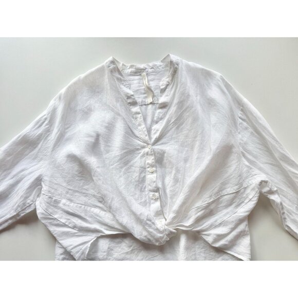 Aritzia GROUP BY BABATON Portofino White Linen Cropped Button-Up Shirt, Size M - Picture 7 of 13